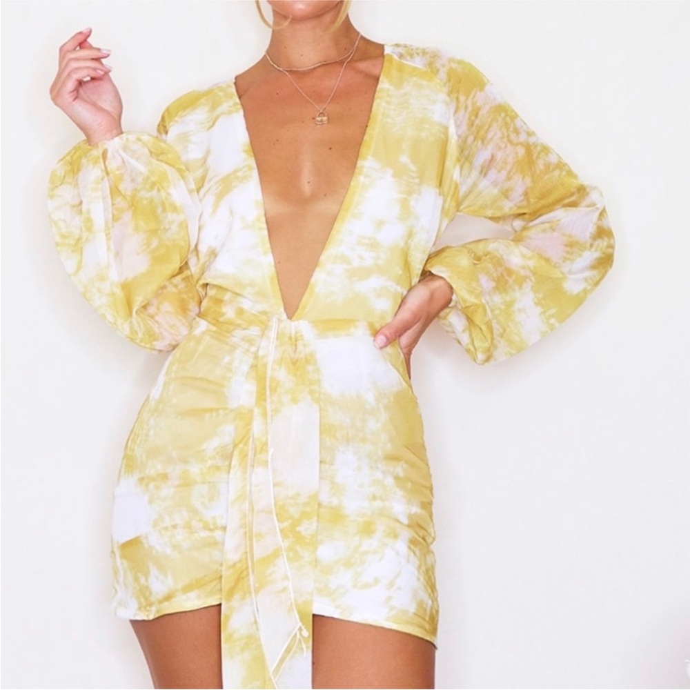 PrettyLittleThing Orange Tie-Dye Wrap Dress